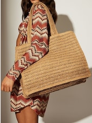 South Beach Natural Straw Woven Shoulder Tote Bag - Image 1 of 4