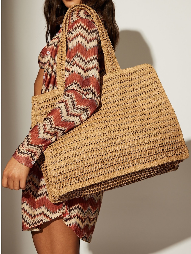 South Beach Natural Straw Woven Shoulder Tote Bag - Image 1 of 4
