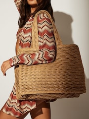 South Beach Natural Straw Woven Shoulder Tote Bag - Image 2 of 4