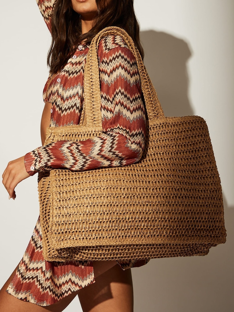 South Beach Natural Straw Woven Shoulder Tote Bag - Image 2 of 4