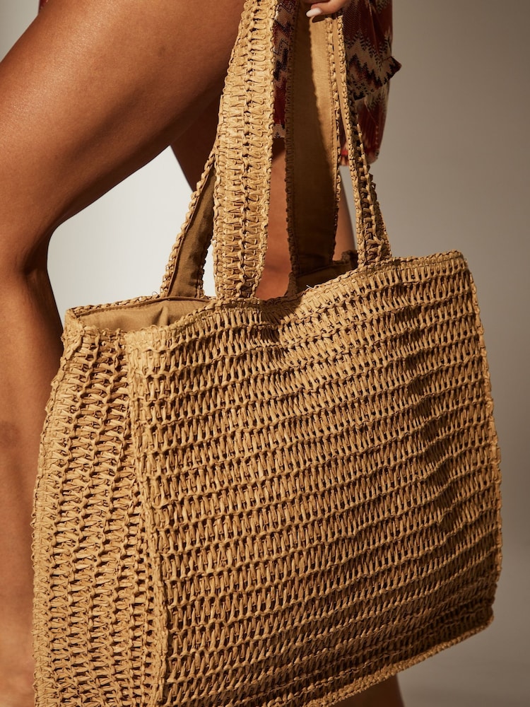 South Beach Natural Straw Woven Shoulder Tote Bag - Image 3 of 4