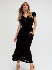 Raffya Black Jacinta Open Back Embroidered Maxi 100% Cotton Dress - Image 1 of 5