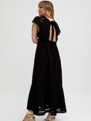 Raffya Black Jacinta Open Back Embroidered Maxi 100% Cotton Dress - Image 2 of 5