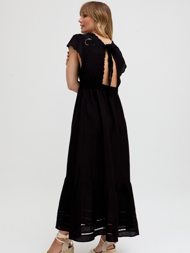 Raffya Black Jacinta Open Back Embroidered Maxi 100% Cotton Dress - Image 2 of 5