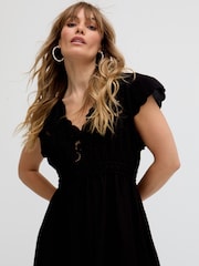 Raffya Black Jacinta Open Back Embroidered Maxi 100% Cotton Dress - Image 3 of 5