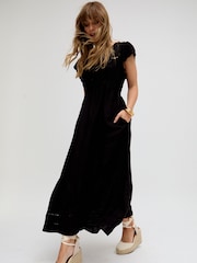 Raffya Black Jacinta Open Back Embroidered Maxi 100% Cotton Dress - Image 5 of 5