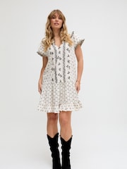Raffya Cream Cream Jemilla Jacquard Cotton Dress - Image 1 of 2