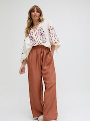 Raffya Brown Paulina Wide Leg Linen Trousers - Image 1 of 5