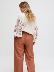 Raffya Brown Paulina Wide Leg Linen Trousers - Image 2 of 5