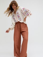 Raffya Brown Paulina Wide Leg Linen Trousers - Image 3 of 5