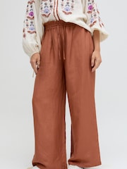 Raffya Brown Paulina Wide Leg Linen Trousers - Image 4 of 5