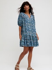 Raffya Blue Grace Garden Print Tiered Mini Dress - Image 1 of 5