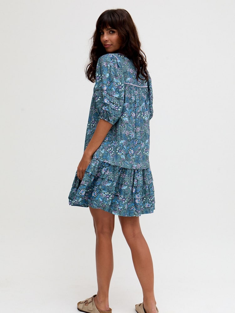Raffya Blue Grace Garden Print Tiered Mini Dress - Image 2 of 5