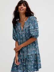 Raffya Blue Grace Garden Print Tiered Mini Dress - Image 3 of 5