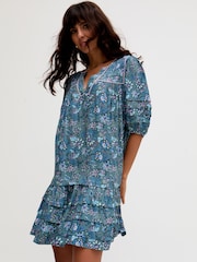 Raffya Blue Grace Garden Print Tiered Mini Dress - Image 4 of 5