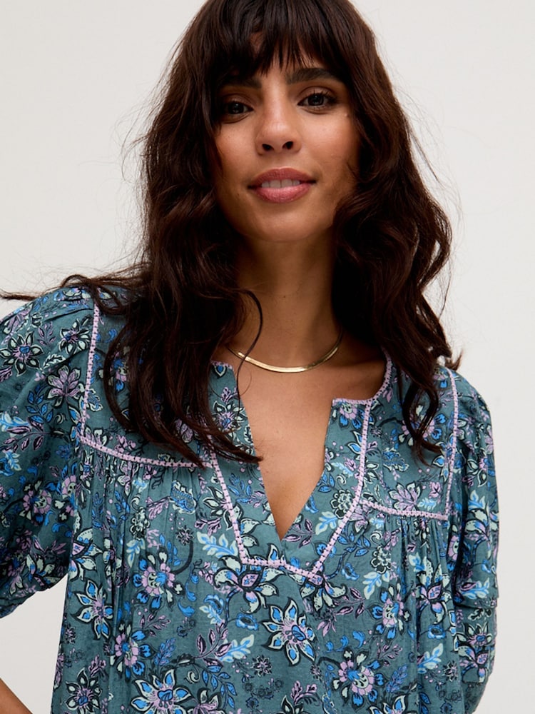 Raffya Blue Grace Garden Print Tiered Mini Dress - Image 5 of 5