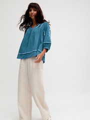 Raffya Blue Alice V-Neck Embroidered Blouse - Image 3 of 5