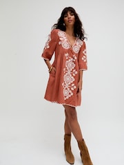 Raffya Orange 100% Cotton Alice V-Neck Embroidered Blouse - Image 1 of 5