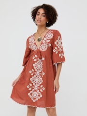 Raffya Orange Arabella V-Neck Embroidered Mini Dress - Image 10 of 10