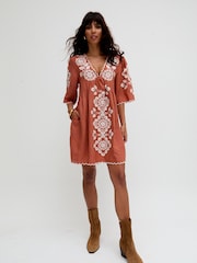 Raffya Orange 100% Cotton Alice V-Neck Embroidered Blouse - Image 3 of 5