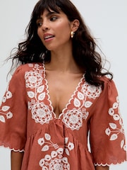 Raffya Orange 100% Cotton Alice V-Neck Embroidered Blouse - Image 5 of 5