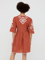 Raffya Orange Arabella V-Neck Embroidered Mini Dress - Image 7 of 10