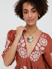 Raffya Orange Arabella V-Neck Embroidered Mini Dress - Image 8 of 10