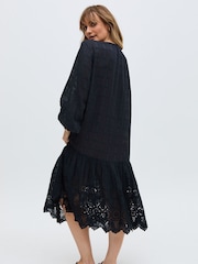 Raffya Black Olivia Button Down Embroidered Mini 100% Cotton Dress - Image 2 of 6