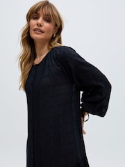 Raffya Black Olivia Button Down Embroidered Mini 100% Cotton Dress - Image 4 of 6