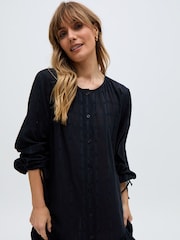 Raffya Black Olivia Button Down Embroidered Mini 100% Cotton Dress - Image 6 of 6
