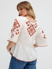 Raffya White Aubrey Embroidered V-Neck Blouse - Image 2 of 5