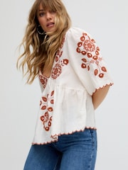 Raffya White Aubrey Embroidered V-Neck Blouse - Image 3 of 5