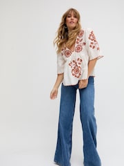 Raffya White Aubrey Embroidered V-Neck Blouse - Image 4 of 5
