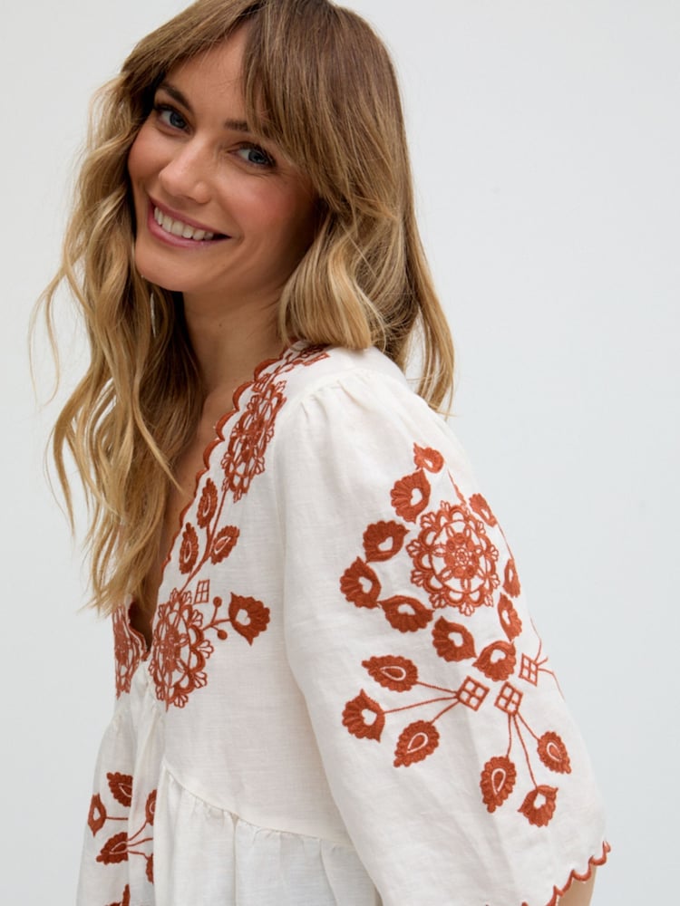 Raffya White Aubrey Embroidered V-Neck Blouse - Image 5 of 5