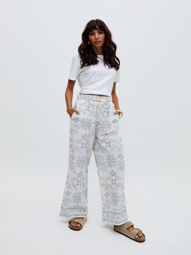 Raffya Cream Cherice 100% Cotton Trousers - Image 1 of 5