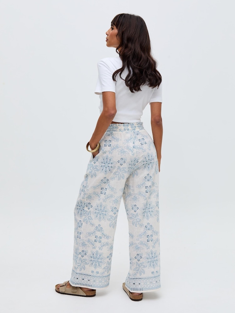 Raffya Cream Cherice 100% Cotton Trousers - Image 2 of 5