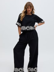 Raffya Black Milly 100% Cotton Embroderied Hem Top - Image 1 of 2
