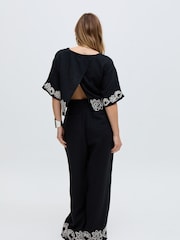 Raffya Black Milly 100% Cotton Embroderied Hem Top - Image 2 of 2