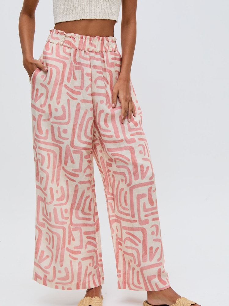 Raffya Cream Pop Printed Co-Ord Trousers - Image 1 of 6 Raffya Cream Pop Printed Co-Ord Trousers - Image 1 of 6