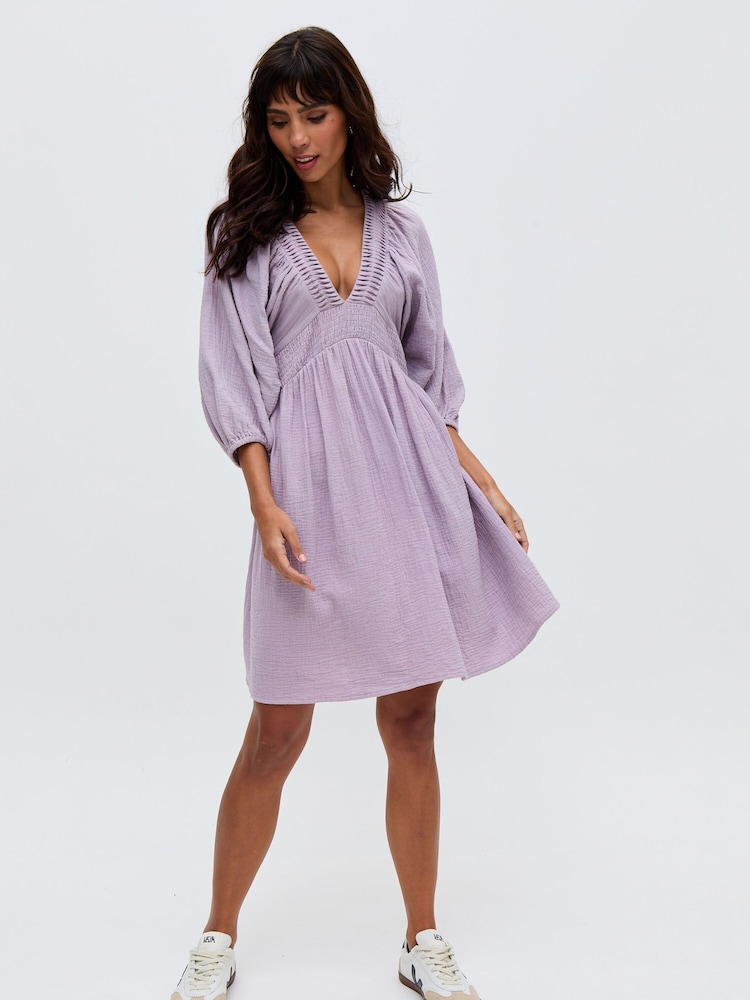 Raffya Purple Soipoi Midi 100% Cotton Dress - Image 1 of 2