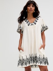 Raffya Cream Dove Cream Jemilla Jacquard Cotton Dress - Image 1 of 5