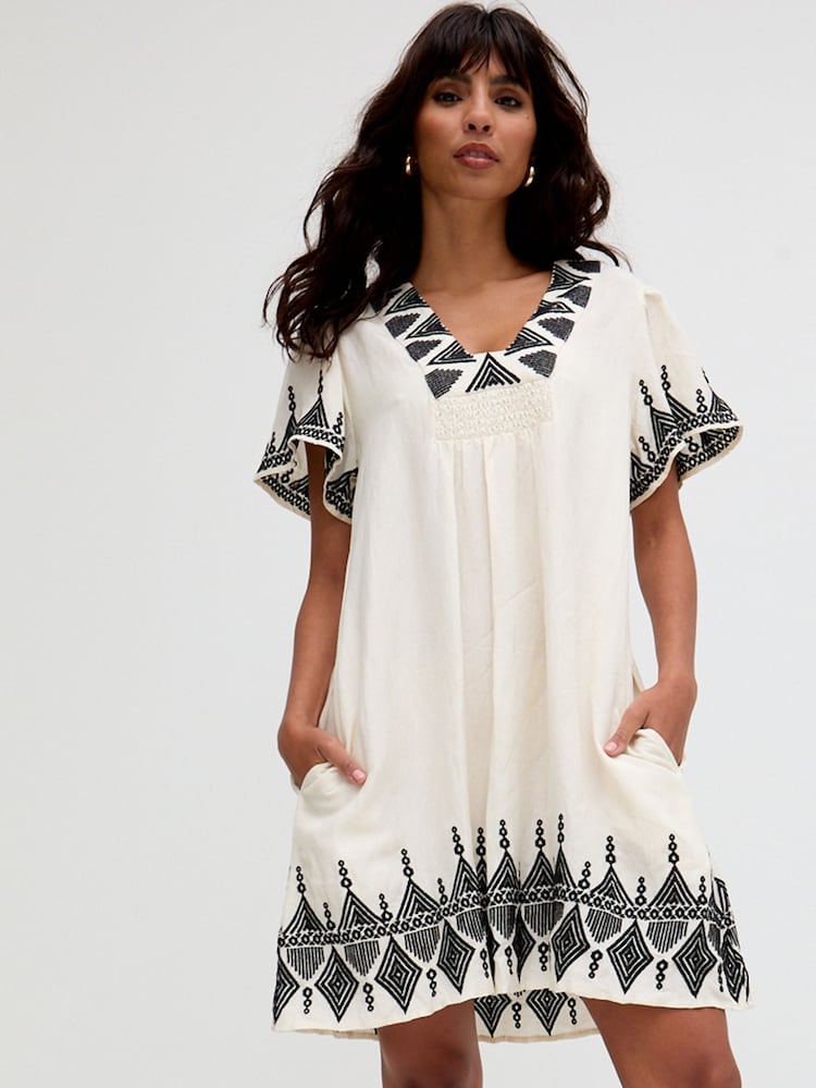 Raffya Cream Dove Cream Jemilla Jacquard Cotton Dress - Image 1 of 5