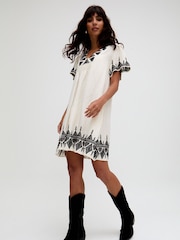 Raffya Cream Dove Cream Jemilla Jacquard Cotton Dress - Image 3 of 5