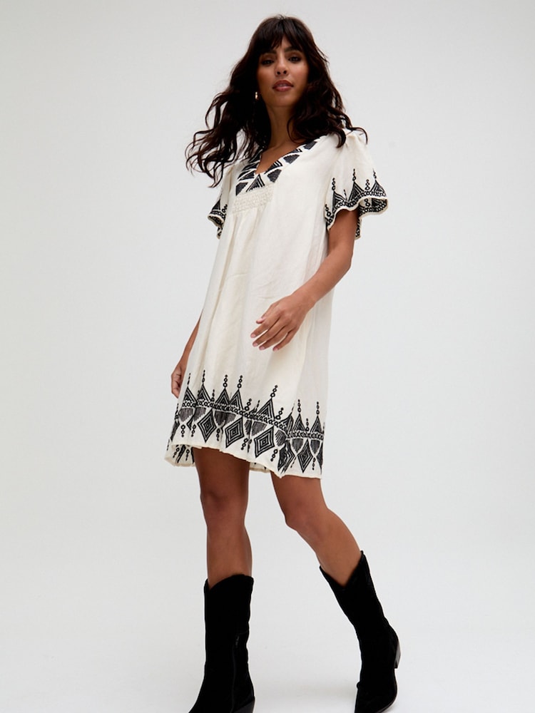 Raffya Cream Dove Cream Jemilla Jacquard Cotton Dress - Image 3 of 5