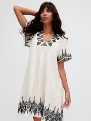 Raffya Cream Dove Cream Jemilla Jacquard Cotton Dress - Image 4 of 5