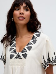 Raffya Cream Dove Cream Jemilla Jacquard Cotton Dress - Image 5 of 5
