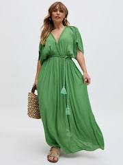 Raffya Green Diamond Window Payne Crinkle Maxi 100% Cotton Dress - Image 1 of 5