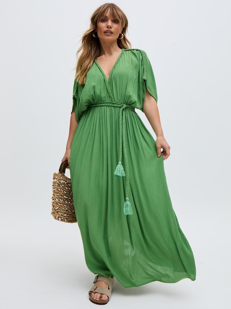 Raffya Green Diamond Window Payne Crinkle Maxi 100% Cotton Dress - Image 1 of 5