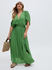 Raffya Green Diamond Window Payne Crinkle Maxi 100% Cotton Dress - Image 2 of 5