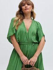 Raffya Green Diamond Window Payne Crinkle Maxi 100% Cotton Dress - Image 5 of 5